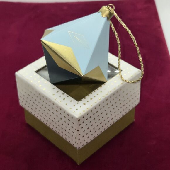 Fossil Brand Geometric Ornament With Box Gold Metallic & Blue Decoration Holiday - Picture 2 of 7